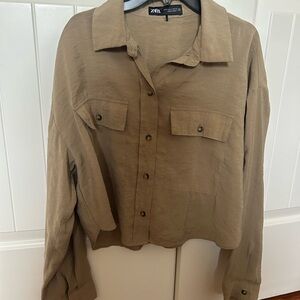 Zara Tan Button-Up Blouse